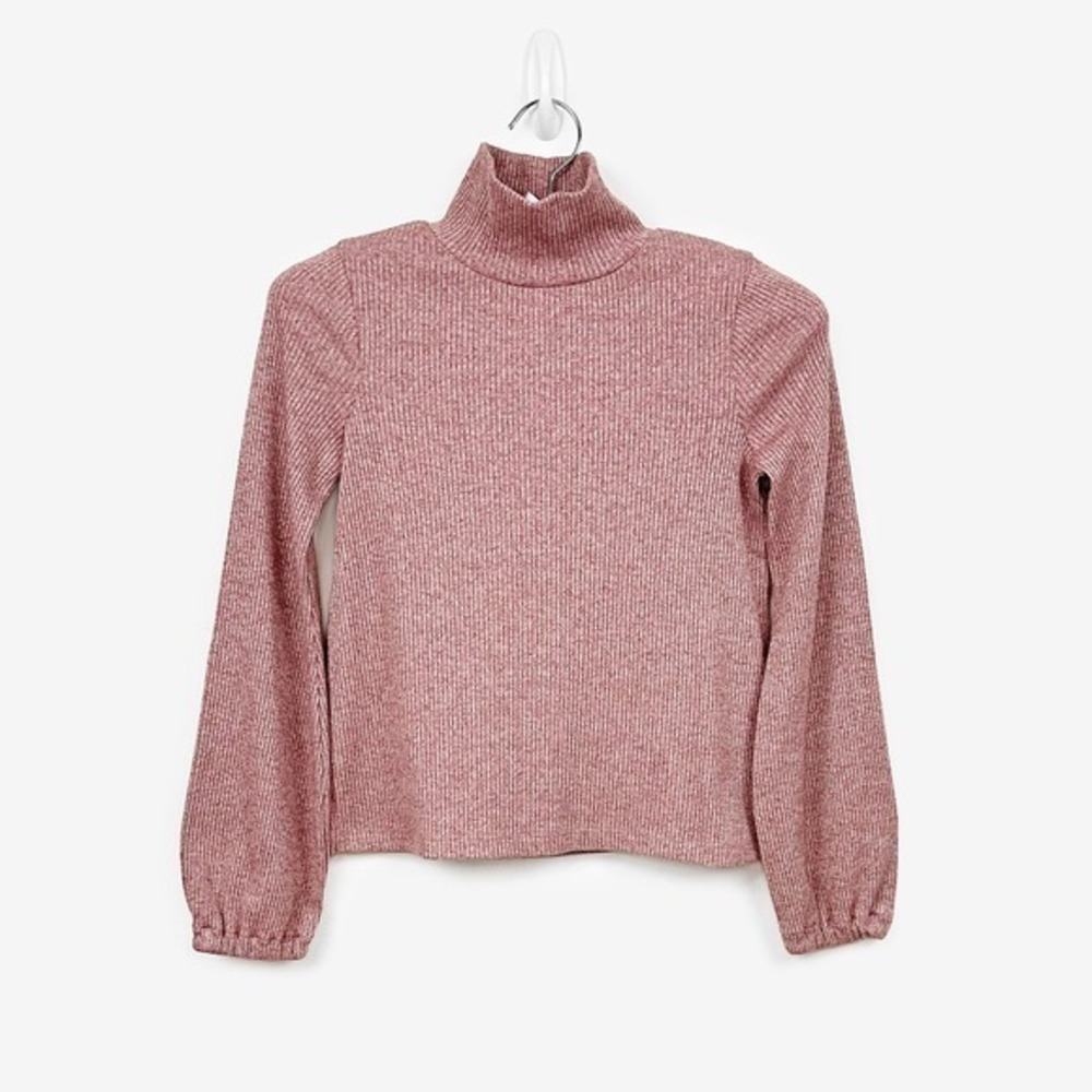 Madewell Bubble-Sleeve‎ Swing Turtleneck Top Size S Heather Rose Ribbed Casual